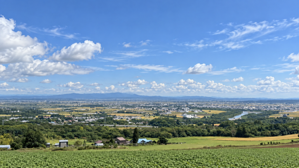 深川の戸外炉峠からみた田園風景