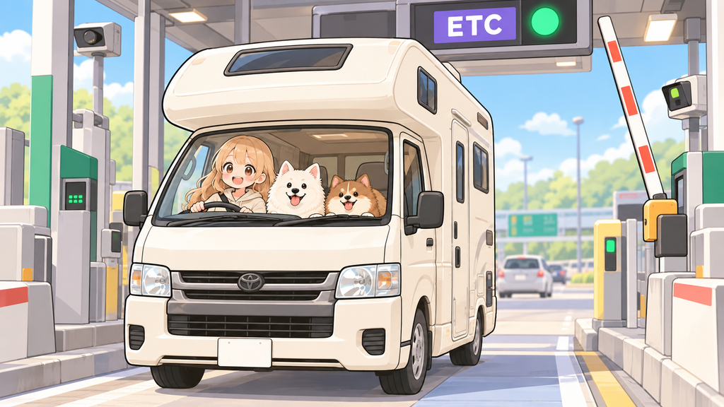 ETCレーンを通るキャンピングカー